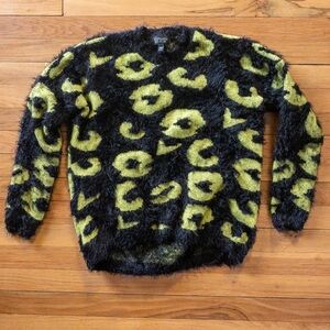 TOPSHOP Leopard Print Fuzzy Sweater - Black and Bright Lime Green 🖤💚🐆